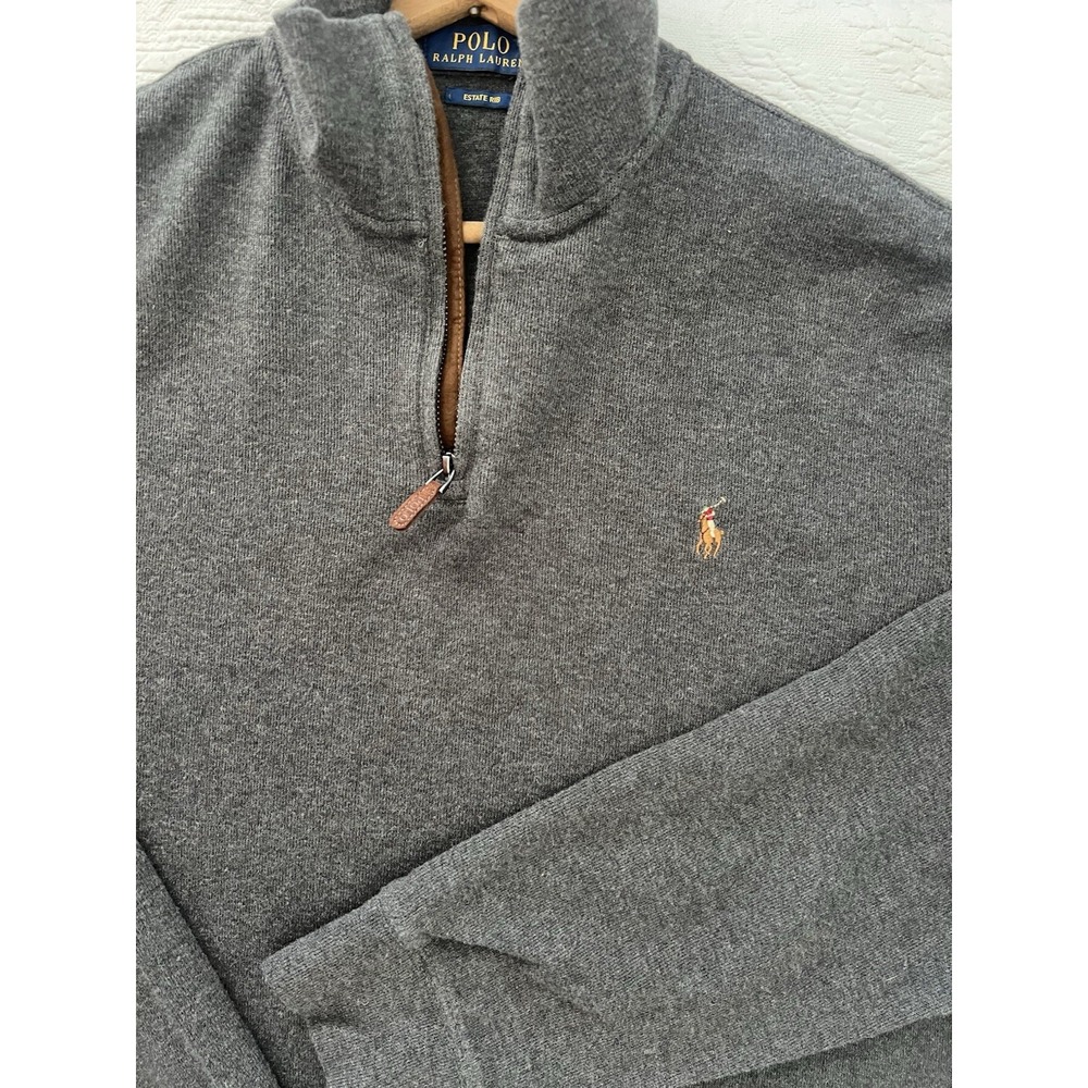Polo Ralph Lauren Sweater Mens XL Gray Flesh Pony Estate Rib 1/4 Zip Pullover